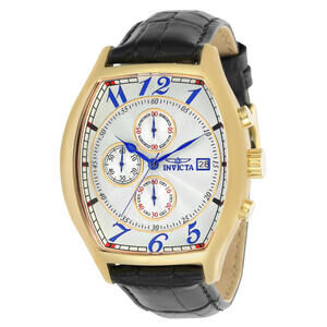 Invicta Men's Gold Tone Chronograph Watch with Black Leather Strap